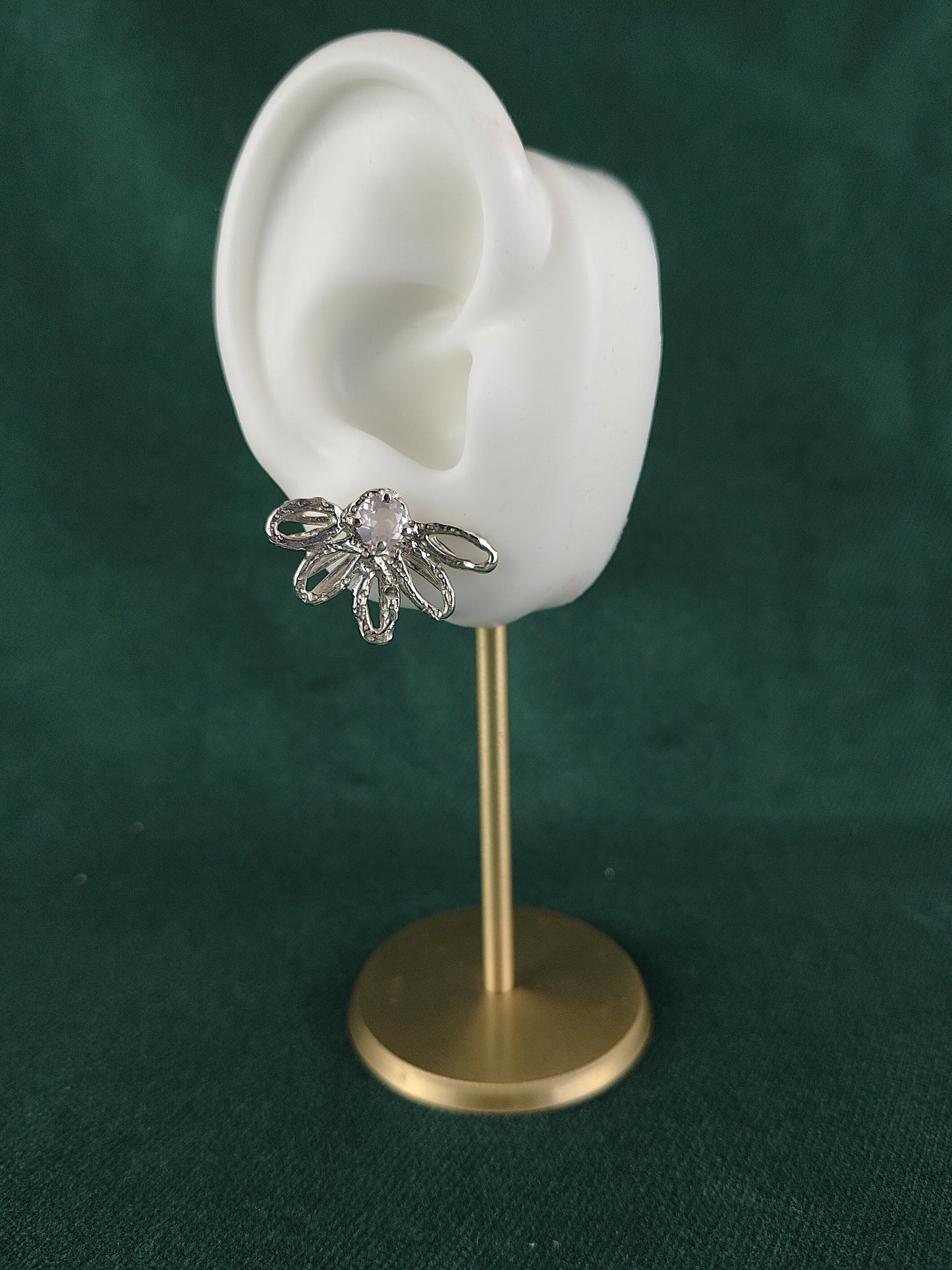 Oorbel in zilver met rozenkwarts: Yara