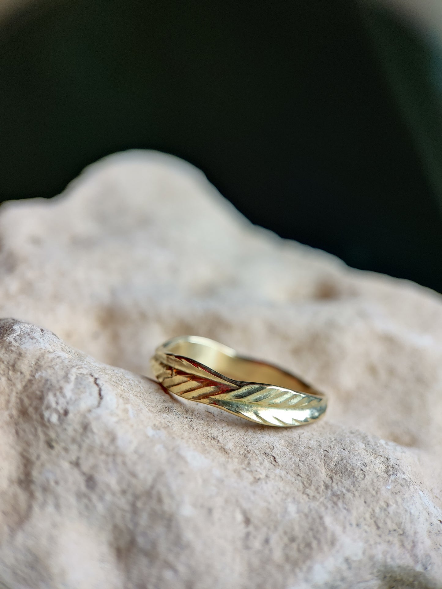 Ring in 14K geel goud met veer patroon: Fien
