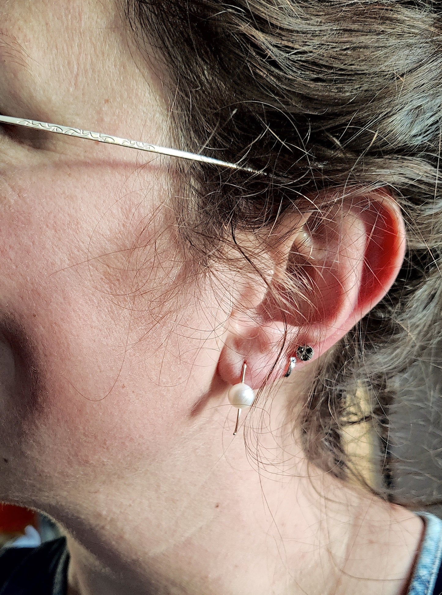 Oorbellen in 18K wit goud met parel: Ellips