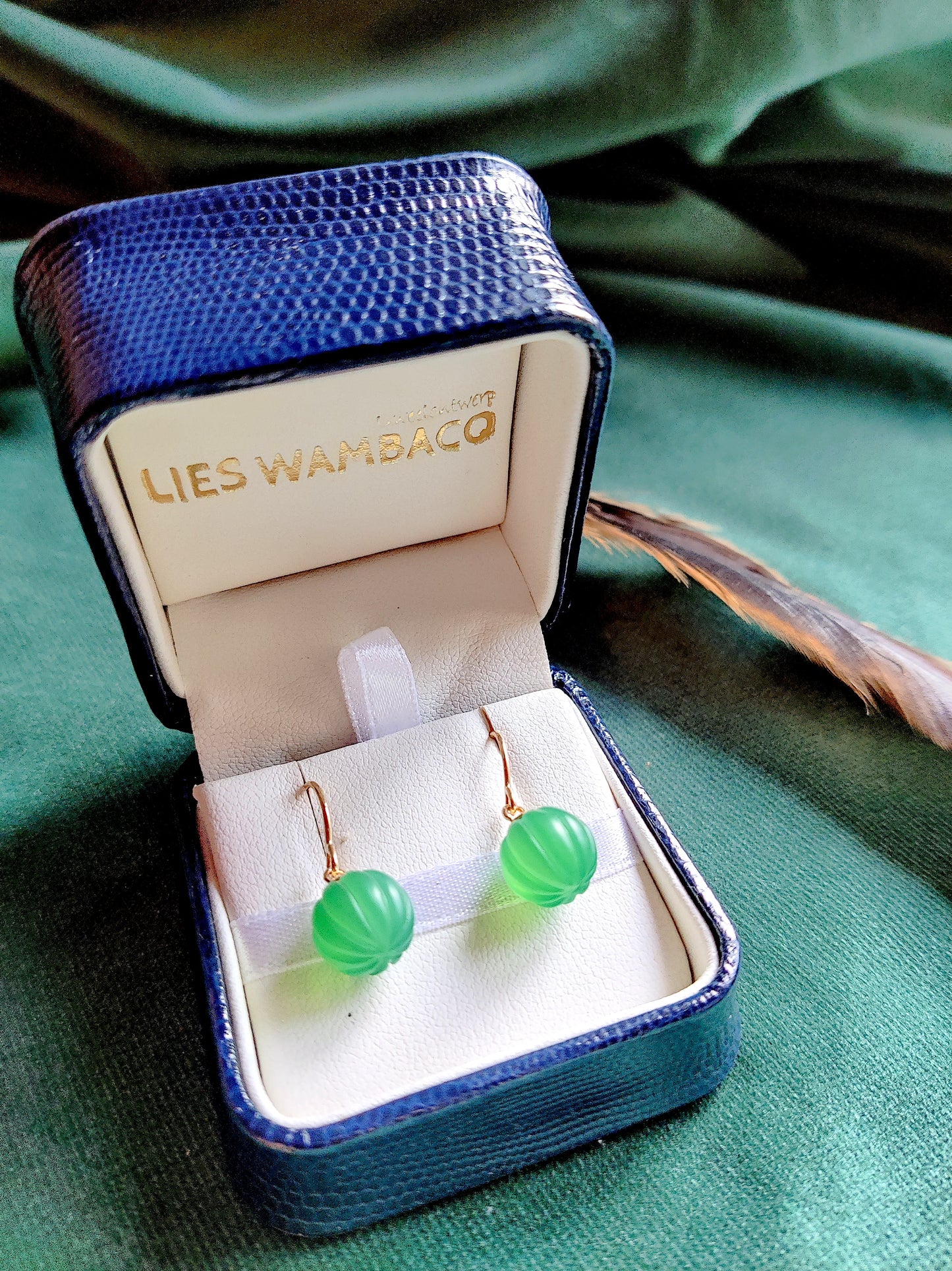 Oorbellen in 14k geel goud met groene Onyx - Pompoen