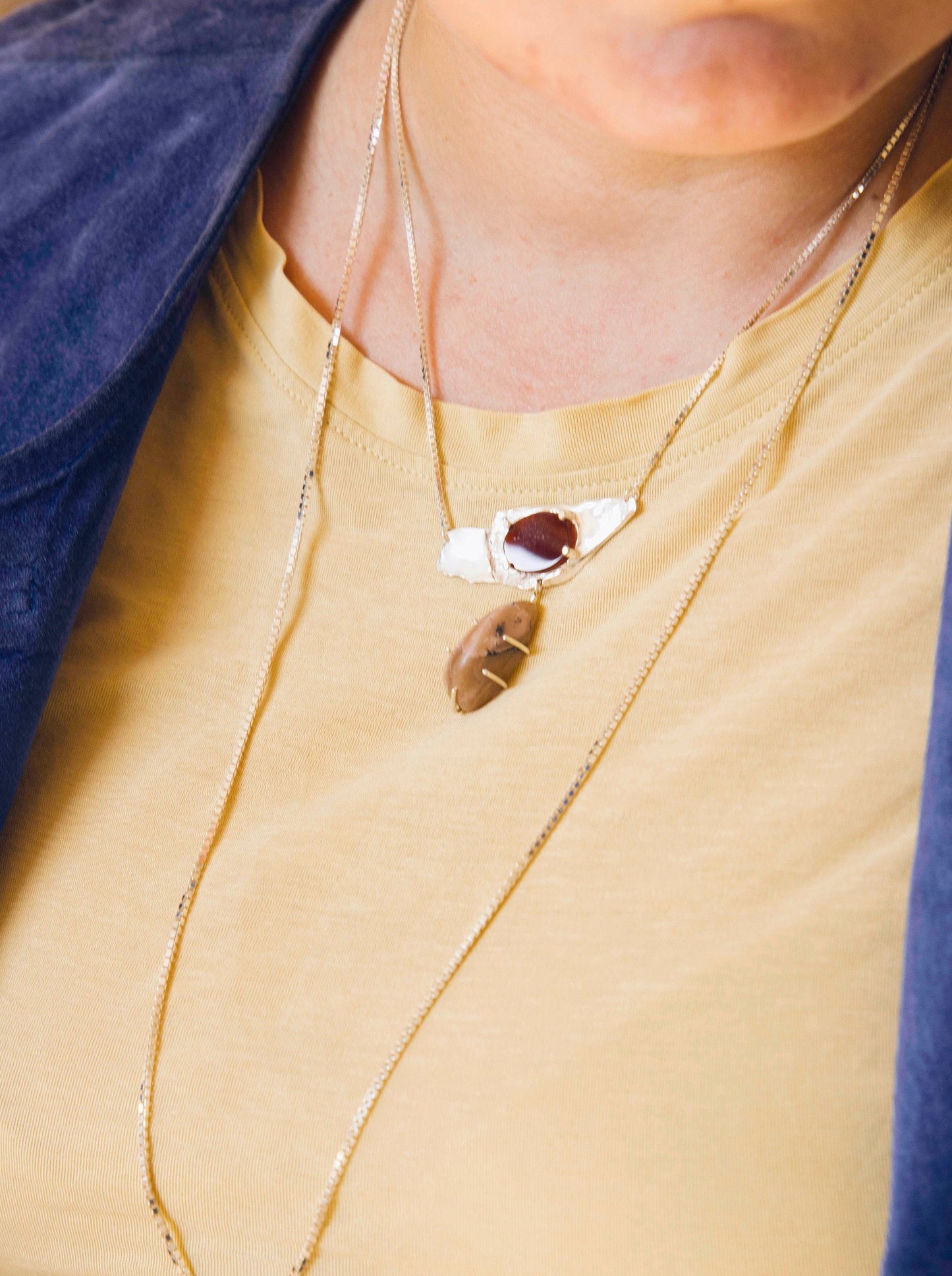 Ketting in zilver met oranje carneool en roze jaspis: Carneool