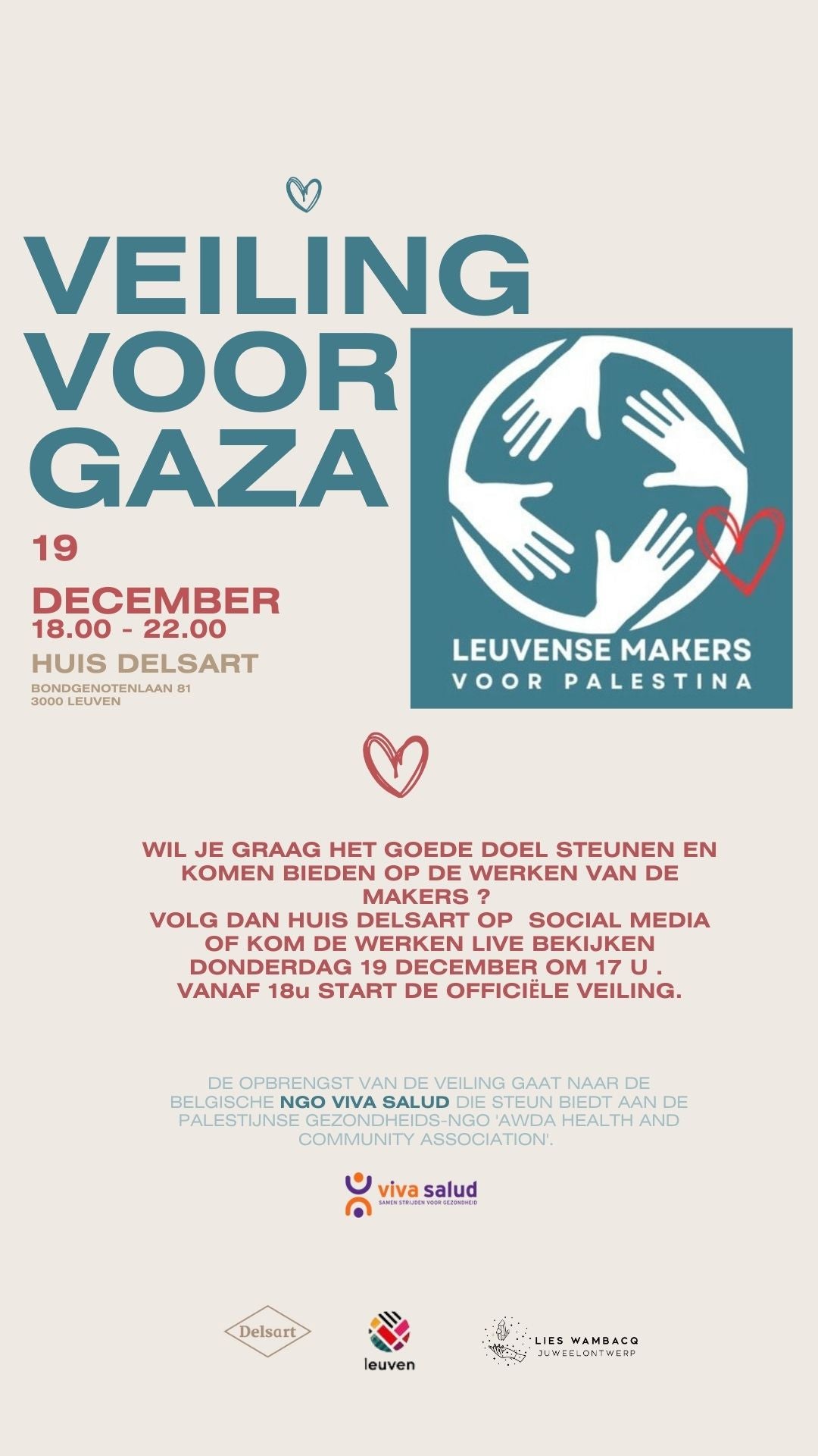 Veiling voor Gaza met werken van Leuvense makers.