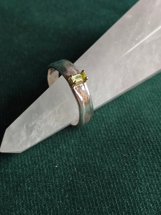 Ring in zilver met 18k gouden zetkast en peridoot - Hove
