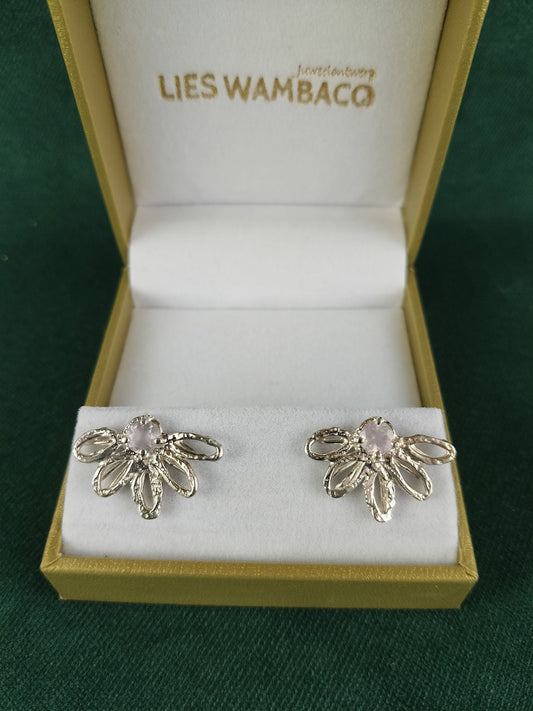 Oorbel in zilver met rozenkwarts: Yara