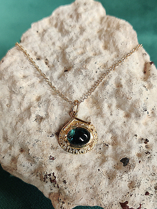 Hanger in 18K geel goud met appelblauwzeegroene toermalijn - Amélie