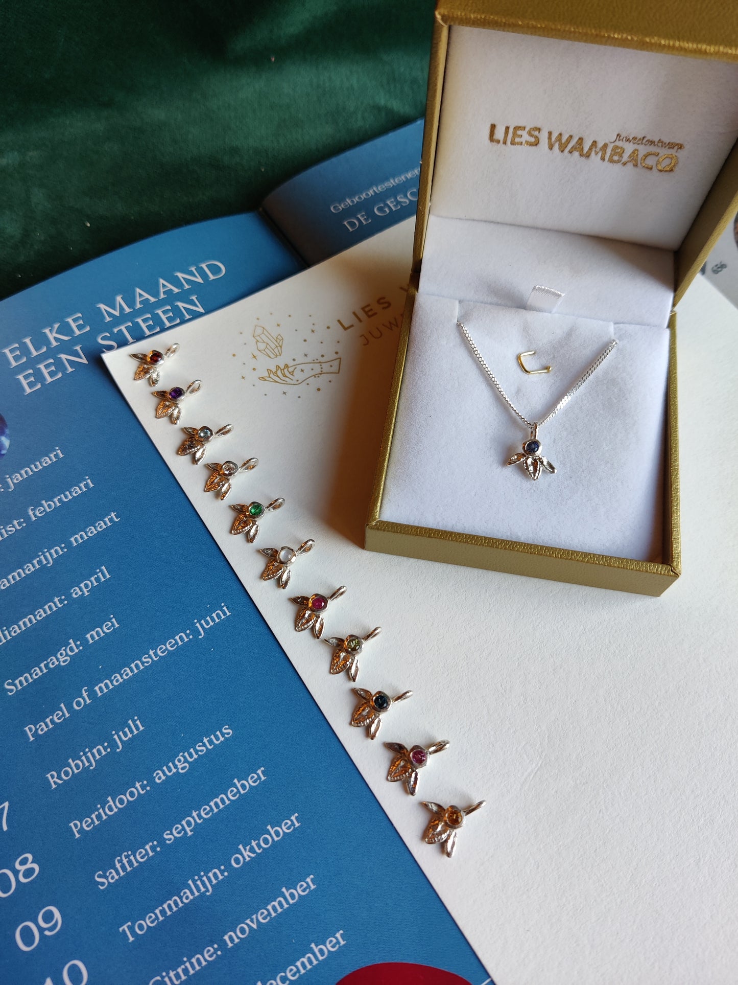 Hanger en ketting in zilver met geboortesteen - Ivy (alle maanden)