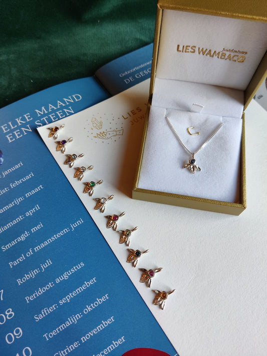 Hanger en ketting in zilver met geboortesteen - Ivy (alle maanden)