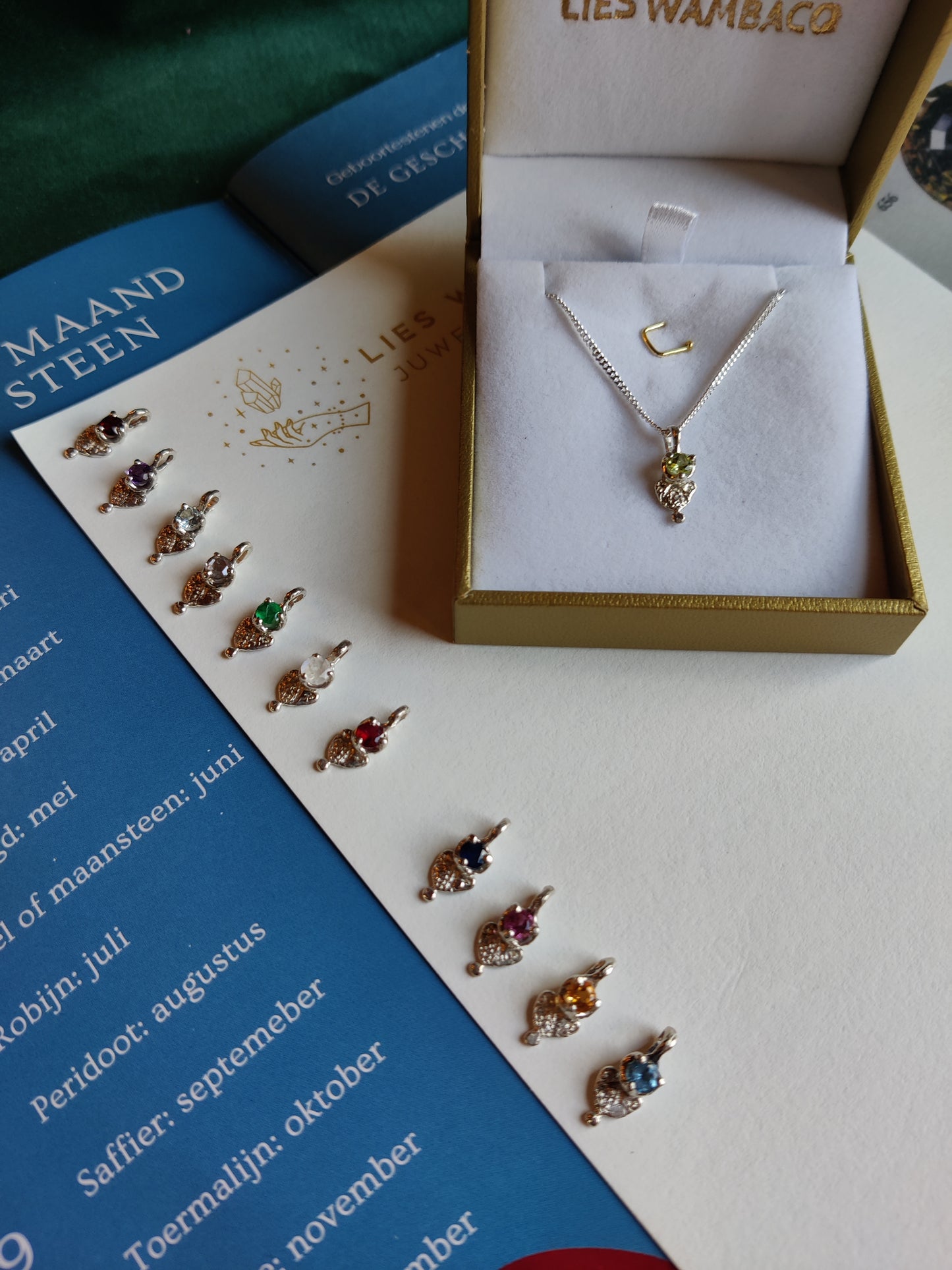 Hanger en ketting in zilver met geboortesteen - Love (alle maanden)