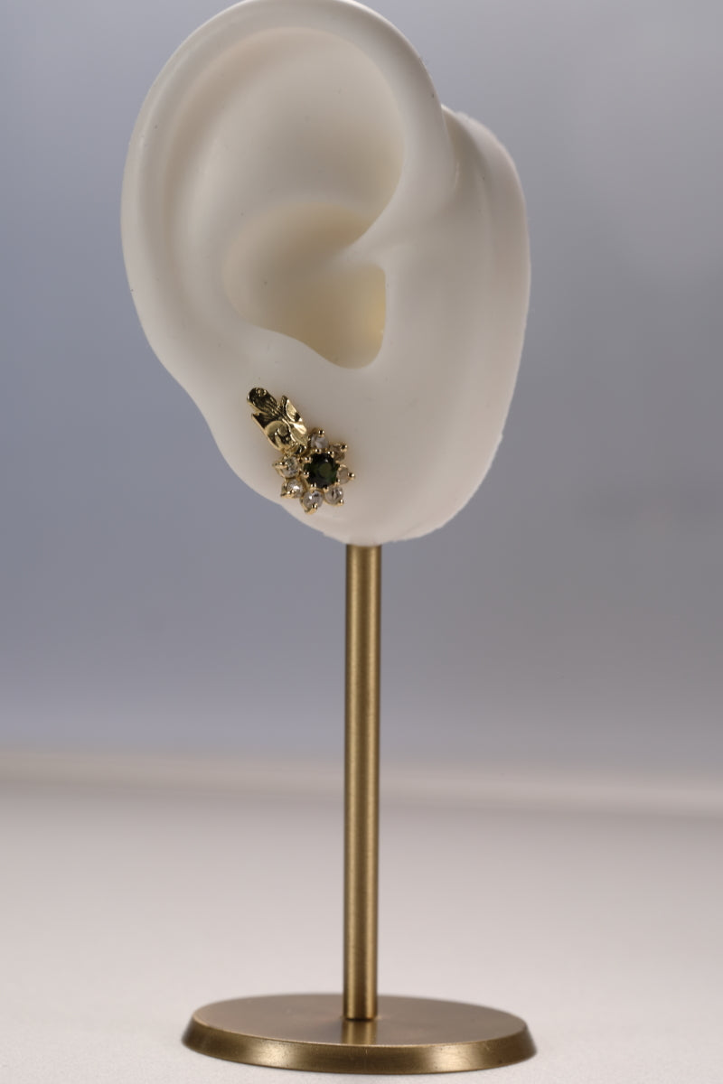 Oorstekers in 18k geelgoud met toermalijn en diamant - Eloise