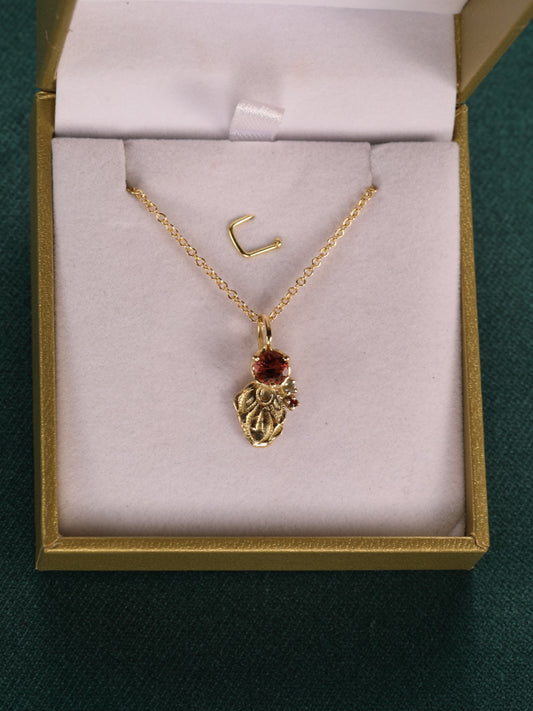 Hanger in 18k geel goud met roze toermalijn, saffier en granaat - Margerie