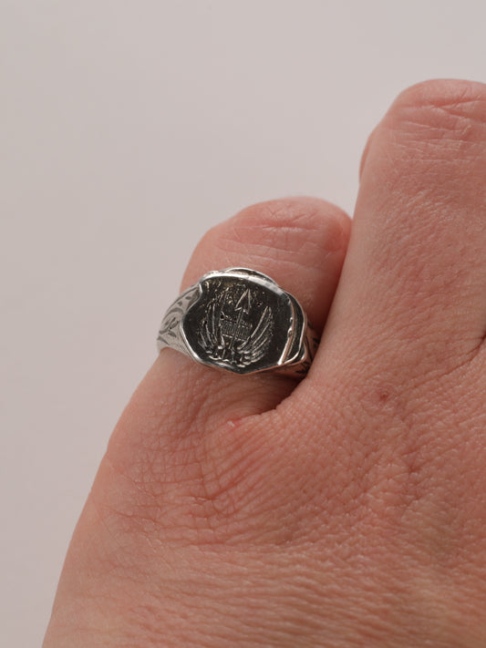 Zegelring in zilver met wapenschild - Karel