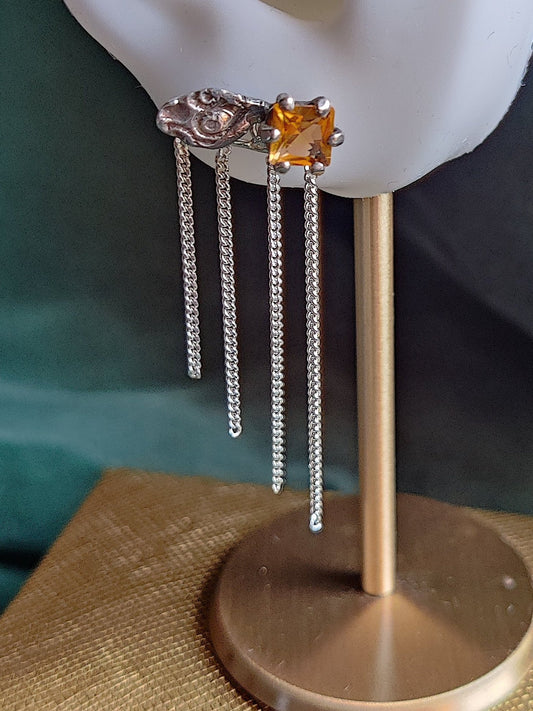 oorbel met ketting en prinses geslepen citrien steen
