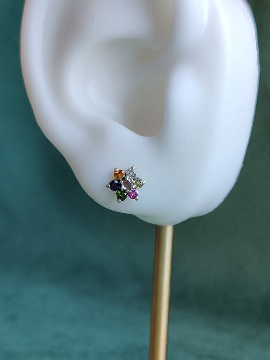 Losse oorbel of neuspiercing in 14k geelgoud met verschillende edelstenen - Iris