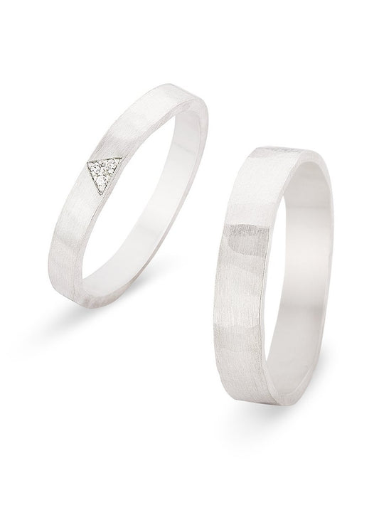 Trouwringen in 18k wit goud met diamant: Yoko en John