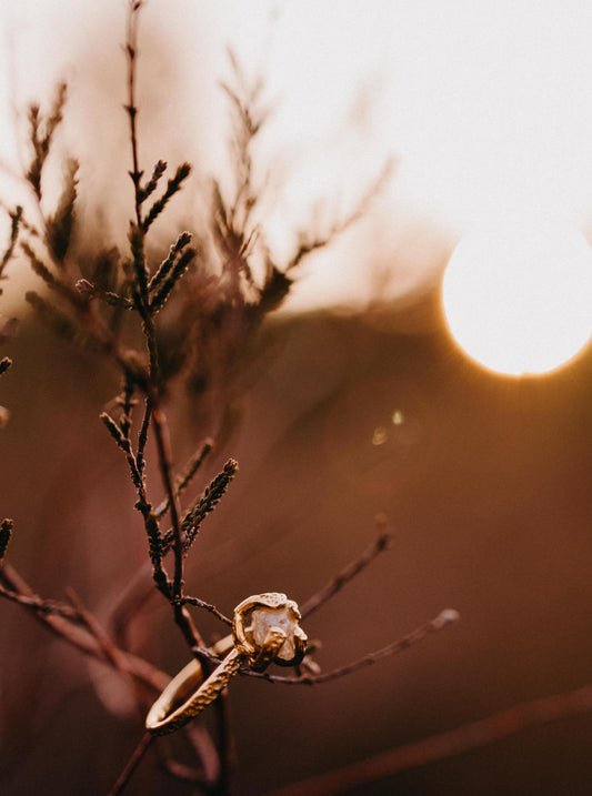 Verlovingsring in 18k geel goud met ruwe diamant: op maat gemaakt